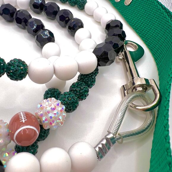 Boujee Football Dog Leash - Beaded - NFL (Eagles) - Dk Green, White & Black - Picture 8 of 9